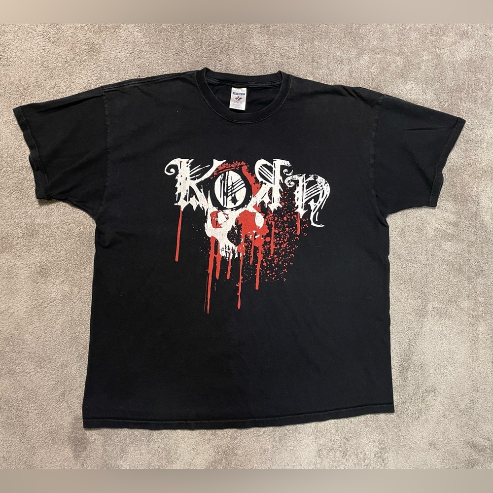 RARE 2008 Korn Graphic Tee Shirt Size 2XL Jerzees Splatter Skull Drip Black Red